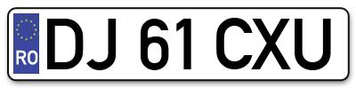 Placuta inmatriculare numar auto  DJ-61-CXU, DJ 61 CXU, DJ61CXU