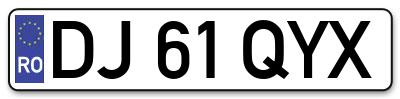 Placuta inmatriculare numar auto  DJ-61-QYX, DJ 61 QYX, DJ61QYX