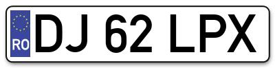 Placuta inmatriculare numar auto  DJ-62-LPX, DJ 62 LPX, DJ62LPX