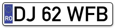 Placuta inmatriculare numar auto  DJ-62-WFB, DJ 62 WFB, DJ62WFB