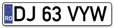 Placuta inmatriculare numar auto  DJ-63-VYW, DJ 63 VYW, DJ63VYW