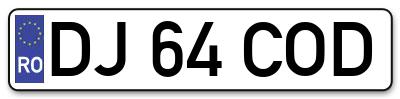 Placuta inmatriculare numar auto  DJ-64-COD, DJ 64 COD, DJ64COD