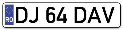 Placuta inmatriculare numar auto  DJ-64-DAV, DJ 64 DAV, DJ64DAV