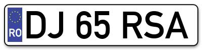 Placuta inmatriculare numar auto  DJ-65-RSA, DJ 65 RSA, DJ65RSA