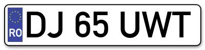 Placuta inmatriculare numar auto  DJ-65-UWT, DJ 65 UWT, DJ65UWT
