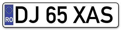 Placuta inmatriculare numar auto  DJ-65-XAS, DJ 65 XAS, DJ65XAS
