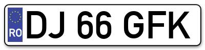 Placuta inmatriculare numar auto  DJ-66-GFK, DJ 66 GFK, DJ66GFK