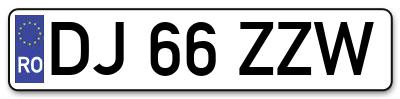 Placuta inmatriculare numar auto  DJ-66-ZZW, DJ 66 ZZW, DJ66ZZW