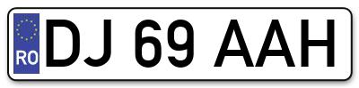 Placuta inmatriculare numar auto  DJ-69-AAH, DJ 69 AAH, DJ69AAH