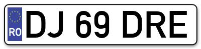 Placuta inmatriculare numar auto  DJ-69-DRE, DJ 69 DRE, DJ69DRE