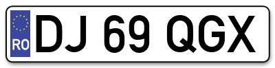 Placuta inmatriculare numar auto  DJ-69-QGX, DJ 69 QGX, DJ69QGX