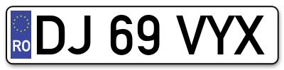 Placuta inmatriculare numar auto  DJ-69-VYX, DJ 69 VYX, DJ69VYX