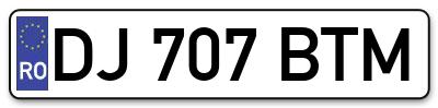Placuta inmatriculare numar auto  DJ-707-BTM, DJ 707 BTM, DJ707BTM