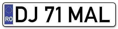 Placuta inmatriculare numar auto  DJ-71-MAL, DJ 71 MAL, DJ71MAL