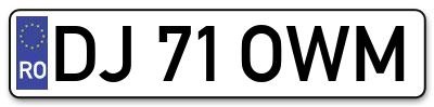 Placuta inmatriculare numar auto  DJ-71-OWM, DJ 71 OWM, DJ71OWM