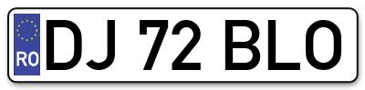 Placuta inmatriculare numar auto  DJ-72-BLO, DJ 72 BLO, DJ72BLO