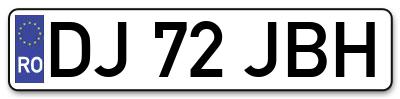 Placuta inmatriculare numar auto  DJ-72-JBH, DJ 72 JBH, DJ72JBH
