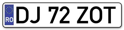 Placuta inmatriculare numar auto  DJ-72-ZOT, DJ 72 ZOT, DJ72ZOT