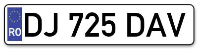Placuta inmatriculare numar auto  DJ-725-DAV, DJ 725 DAV, DJ725DAV