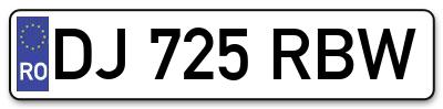 Placuta inmatriculare numar auto  DJ-725-RBW, DJ 725 RBW, DJ725RBW
