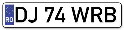 Placuta inmatriculare numar auto  DJ-74-WRB, DJ 74 WRB, DJ74WRB