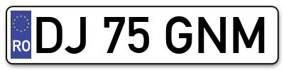Placuta inmatriculare numar auto  DJ-75-GNM, DJ 75 GNM, DJ75GNM