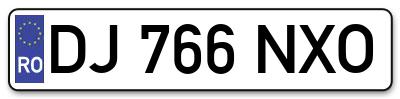 Placuta inmatriculare numar auto  DJ-766-NXO, DJ 766 NXO, DJ766NXO