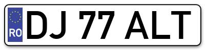 Placuta inmatriculare numar auto  DJ-77-ALT, DJ 77 ALT, DJ77ALT