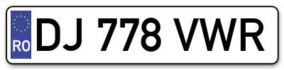 Placuta inmatriculare numar auto  DJ-778-VWR, DJ 778 VWR, DJ778VWR