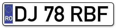 Placuta inmatriculare numar auto  DJ-78-RBF, DJ 78 RBF, DJ78RBF