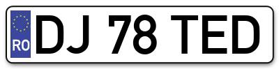Placuta inmatriculare numar auto  DJ-78-TED, DJ 78 TED, DJ78TED