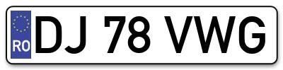 Placuta inmatriculare numar auto  DJ-78-VWG, DJ 78 VWG, DJ78VWG