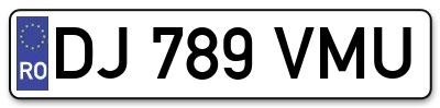 Placuta inmatriculare numar auto  DJ-789-VMU, DJ 789 VMU, DJ789VMU