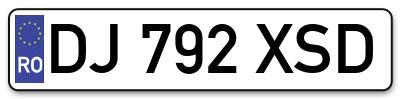 Placuta inmatriculare numar auto  DJ-792-XSD, DJ 792 XSD, DJ792XSD