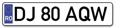Placuta inmatriculare numar auto  DJ-80-AQW, DJ 80 AQW, DJ80AQW