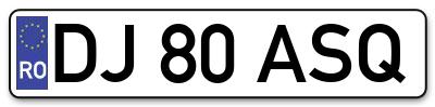 Placuta inmatriculare numar auto  DJ-80-ASQ, DJ 80 ASQ, DJ80ASQ