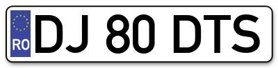 Placuta inmatriculare numar auto  DJ-80-DTS, DJ 80 DTS, DJ80DTS