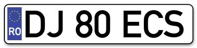 Placuta inmatriculare numar auto  DJ-80-ECS, DJ 80 ECS, DJ80ECS