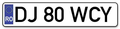 Placuta inmatriculare numar auto  DJ-80-WCY, DJ 80 WCY, DJ80WCY