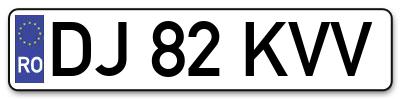 Placuta inmatriculare numar auto  DJ-82-KVV, DJ 82 KVV, DJ82KVV