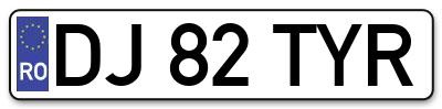 Placuta inmatriculare numar auto  DJ-82-TYR, DJ 82 TYR, DJ82TYR