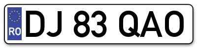 Placuta inmatriculare numar auto  DJ-83-QAO, DJ 83 QAO, DJ83QAO