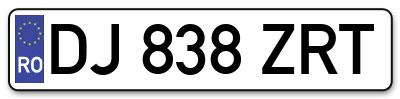 Placuta inmatriculare numar auto  DJ-838-ZRT, DJ 838 ZRT, DJ838ZRT