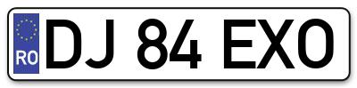 Placuta inmatriculare numar auto  DJ-84-EXO, DJ 84 EXO, DJ84EXO