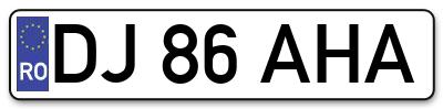 Placuta inmatriculare numar auto  DJ-86-AHA, DJ 86 AHA, DJ86AHA