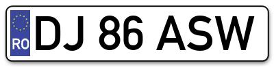 Placuta inmatriculare numar auto  DJ-86-ASW, DJ 86 ASW, DJ86ASW