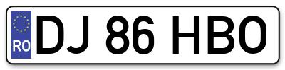 Placuta inmatriculare numar auto  DJ-86-HBO, DJ 86 HBO, DJ86HBO