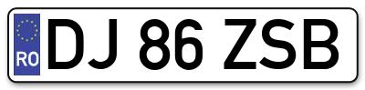 Placuta inmatriculare numar auto  DJ-86-ZSB, DJ 86 ZSB, DJ86ZSB