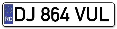 Placuta inmatriculare numar auto  DJ-864-VUL, DJ 864 VUL, DJ864VUL