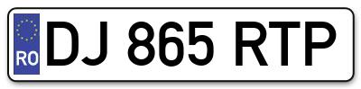 Placuta inmatriculare numar auto  DJ-865-RTP, DJ 865 RTP, DJ865RTP